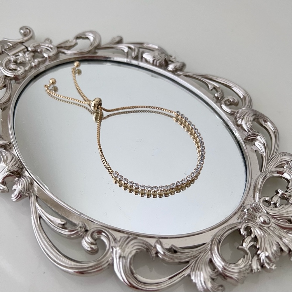 Gold Mini Rhinestone Adjustable Bracelet - Picture 2 of 6